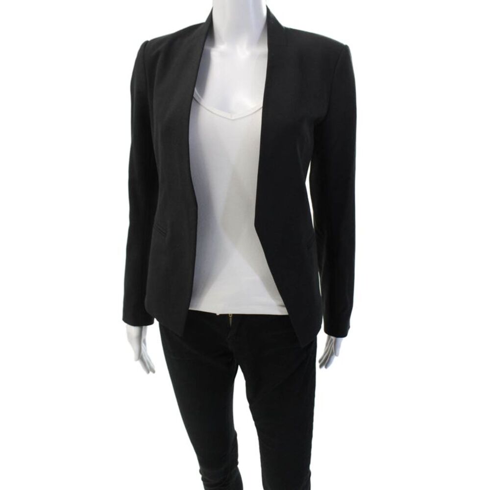 Theory Womens Open Front Long Sleeve Lined Blazer Solid Black Size 4